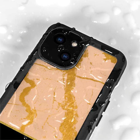 Pink Gold and Black Marble iPhone 15 Plus Waterproof Case